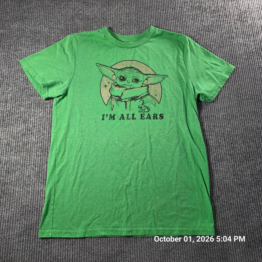 Star Wars Fifth Sun Grogu Baby Yoda Im All Ears Green Graphic T-Shirt Large